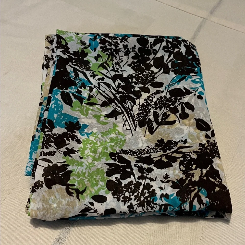 Floral Silhouette Print Fabric in Teal, Lime & Chocolate 2 Yards Approx